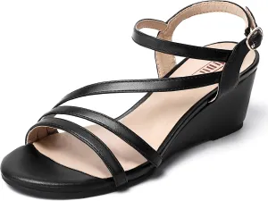 IDIFU Women's Wedge Heel Sandal Dress Low Strappy 2 Inch Open Toe Wedding Bridal Shoes for Woman Ladies Evening Formal