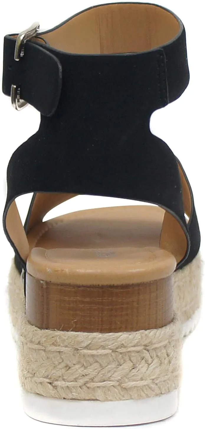 Impeccable Nubuck Strap Sandals Black Espadrilles Open Trustworthy service Ankle Toe Soda Studded Topic Wedge