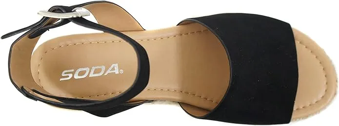 Impeccable Nubuck Strap Sandals Black Espadrilles Open Trustworthy service Ankle Toe Soda Studded Topic Wedge
