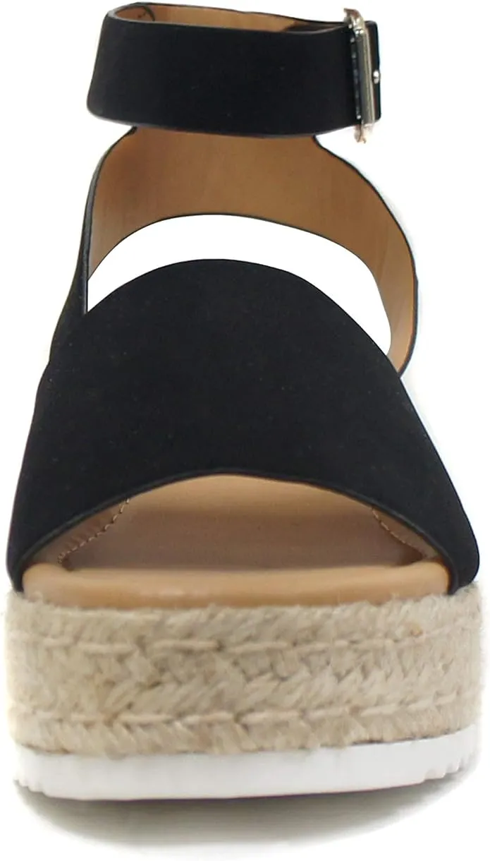 Impeccable Nubuck Strap Sandals Black Espadrilles Open Trustworthy service Ankle Toe Soda Studded Topic Wedge