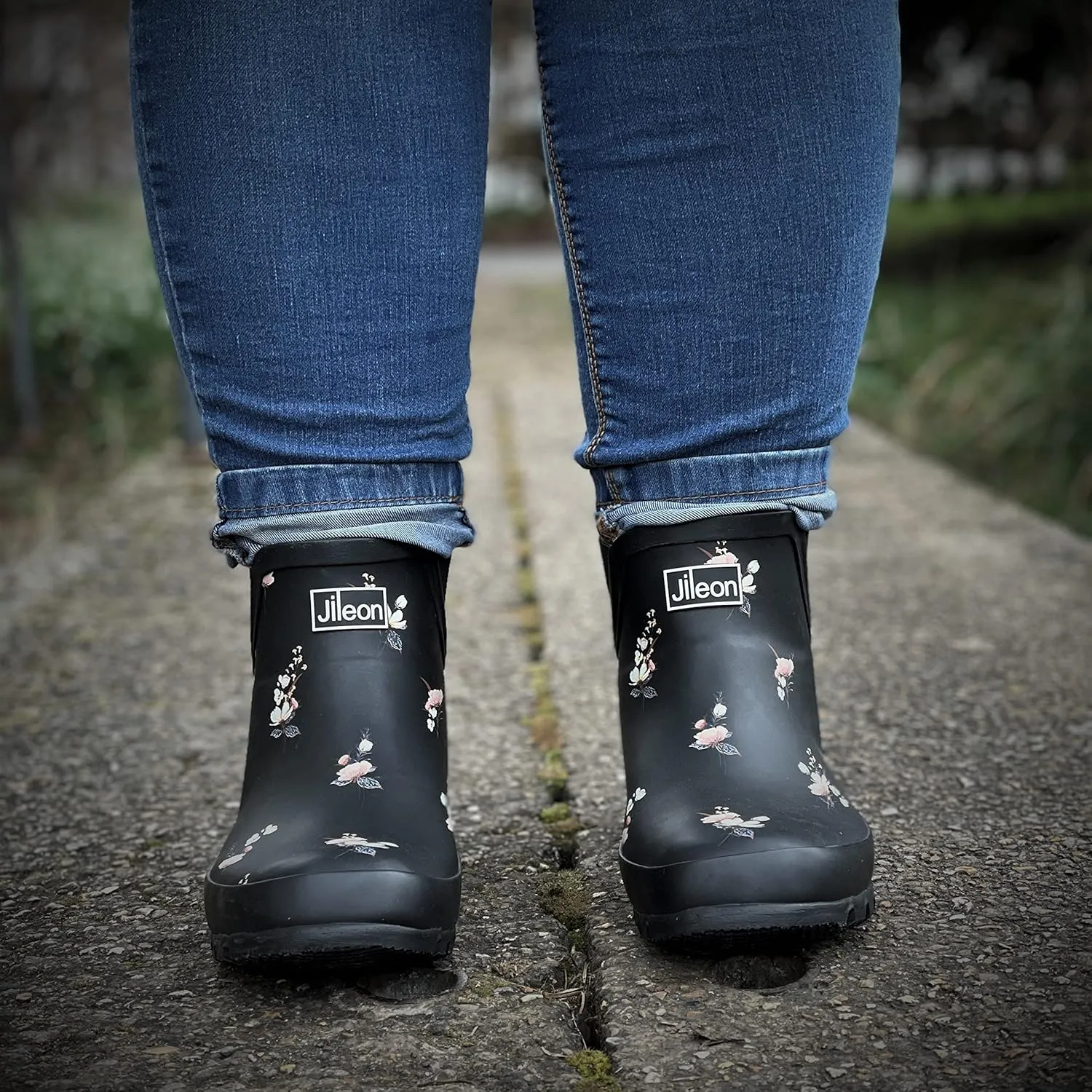 Jileon Womens Ankle Height Waterproof Rubber Rain Boots - Designed For Wide Feet & Wide Calves - Easy to Slip on and Off