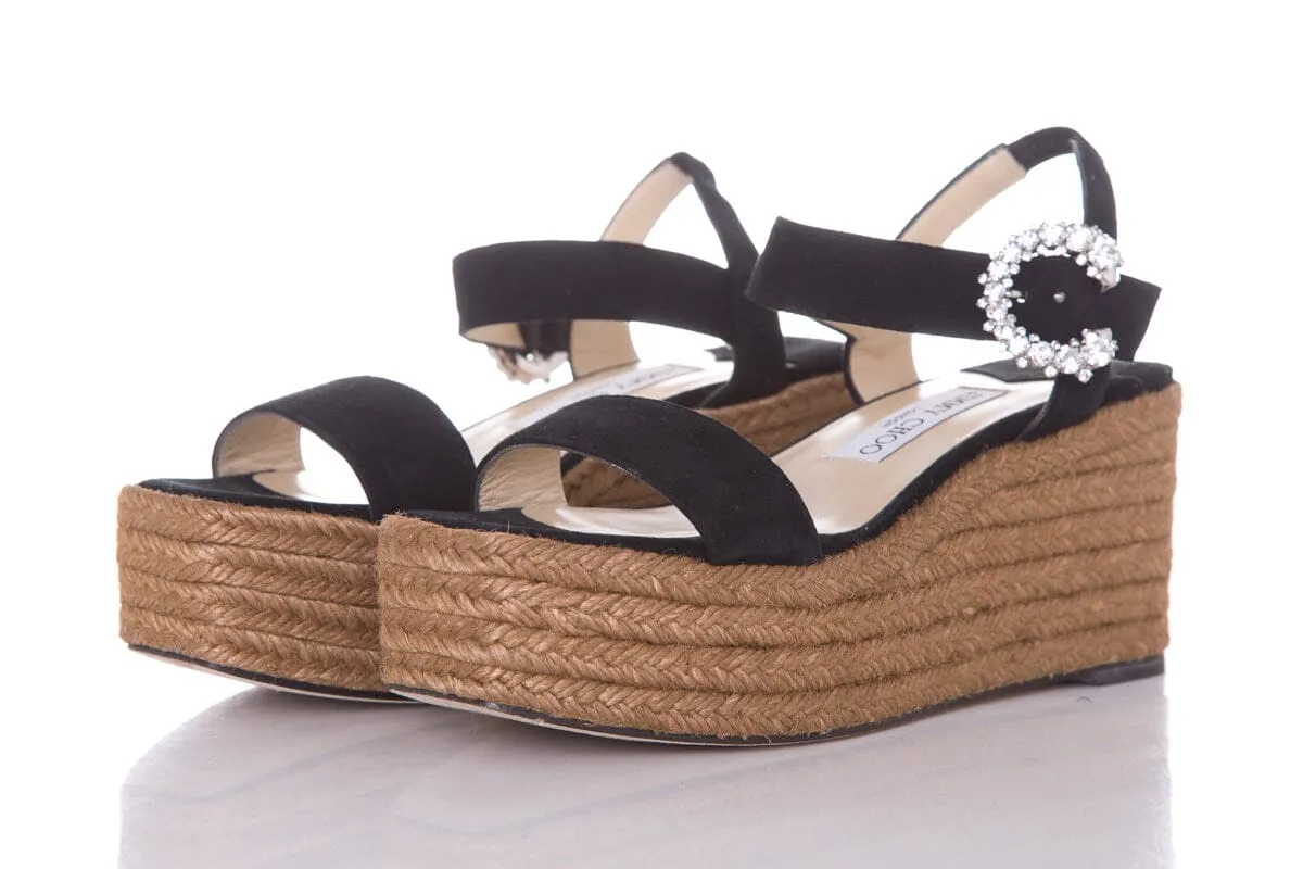 Jimmy Choo Black Open Toe Suede Embellished Espadrille SZ 36