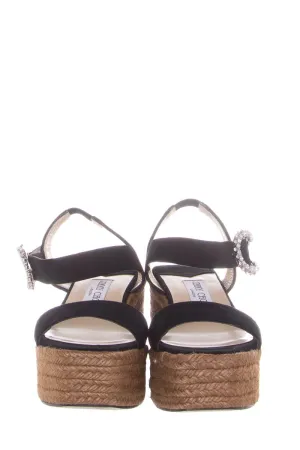 Jimmy Choo Black Open Toe Suede Embellished Espadrille SZ 36