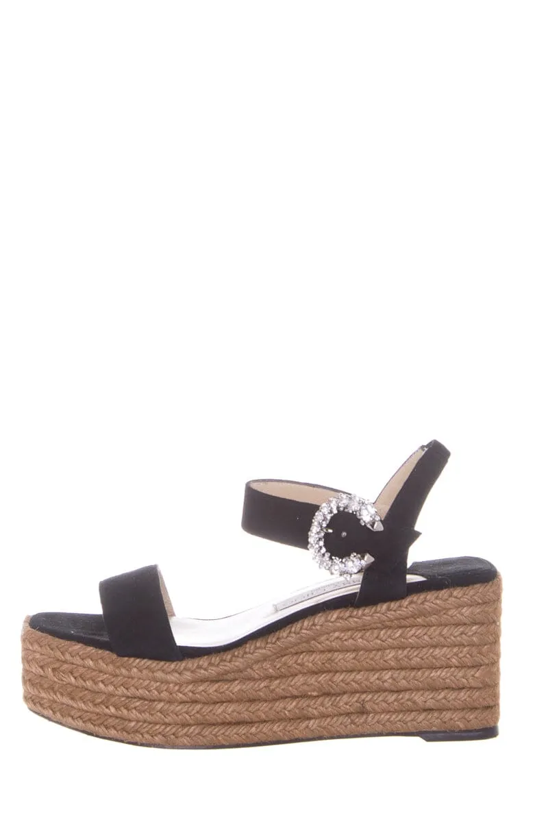 Jimmy Choo Black Open Toe Suede Embellished Espadrille SZ 36