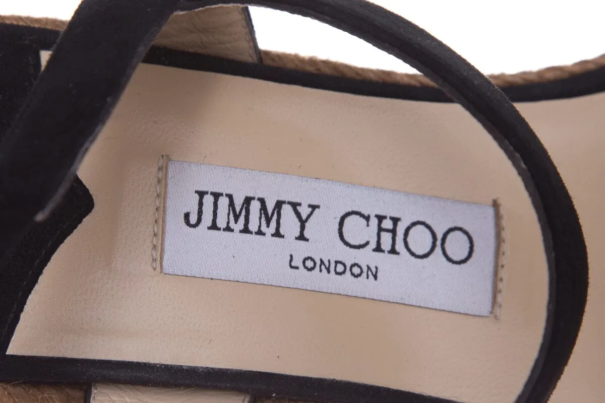 Jimmy Choo Black Open Toe Suede Embellished Espadrille SZ 36