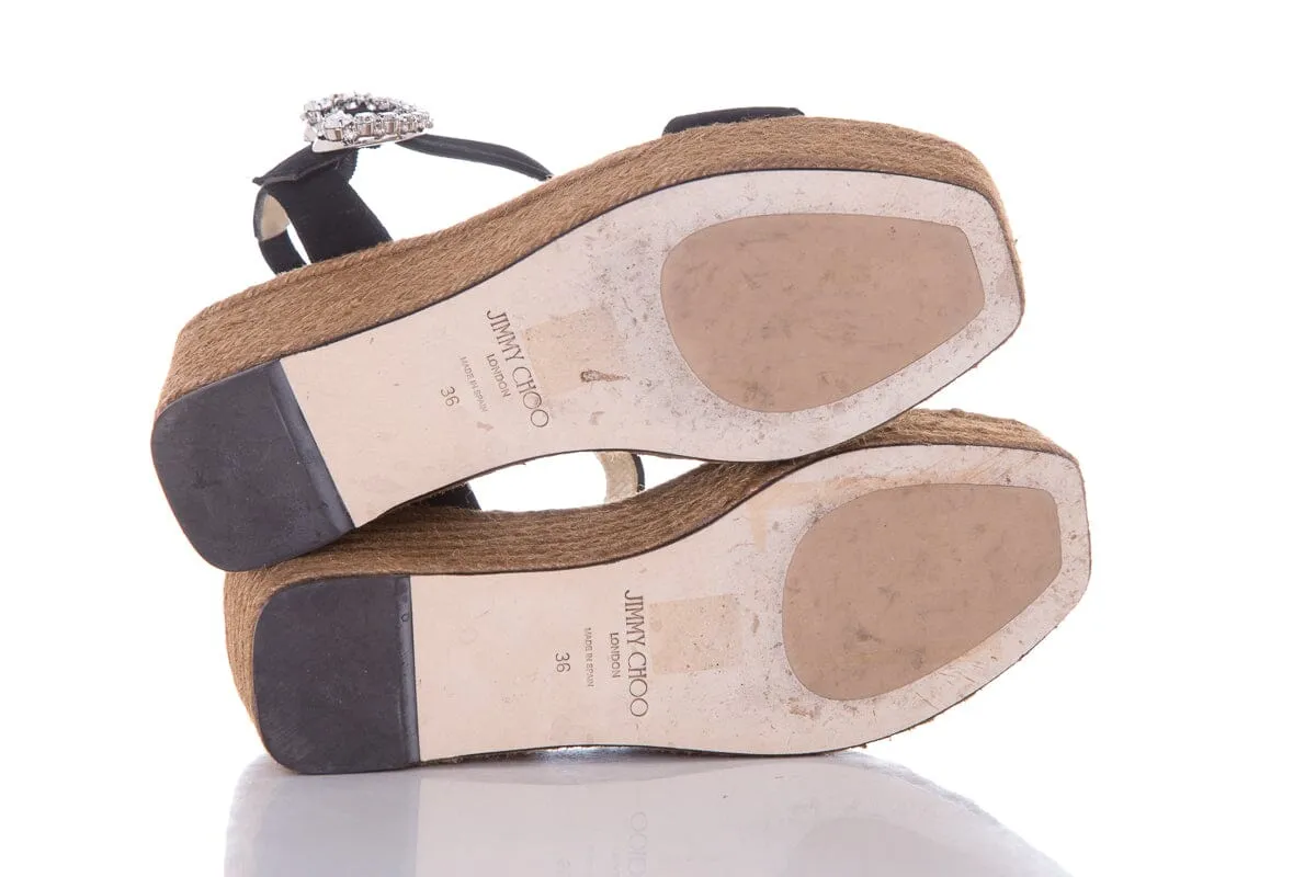 Jimmy Choo Black Open Toe Suede Embellished Espadrille SZ 36