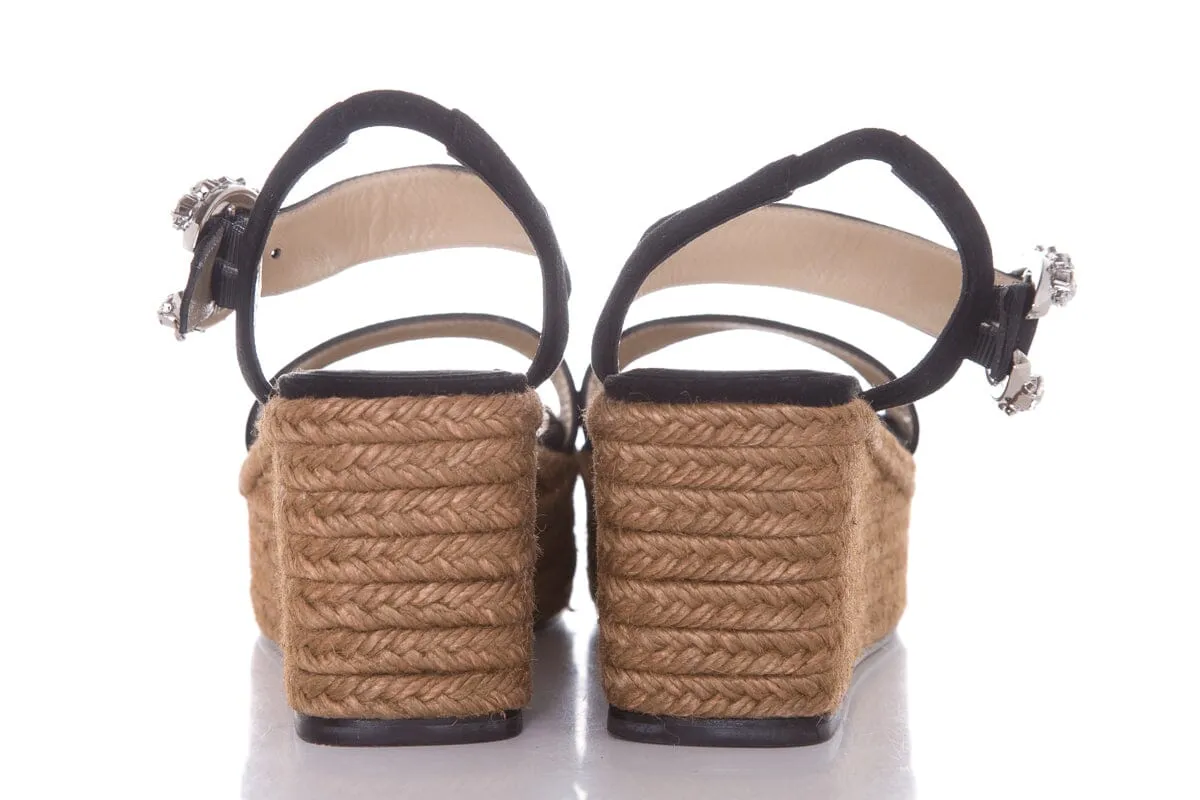 Jimmy Choo Black Open Toe Suede Embellished Espadrille SZ 36