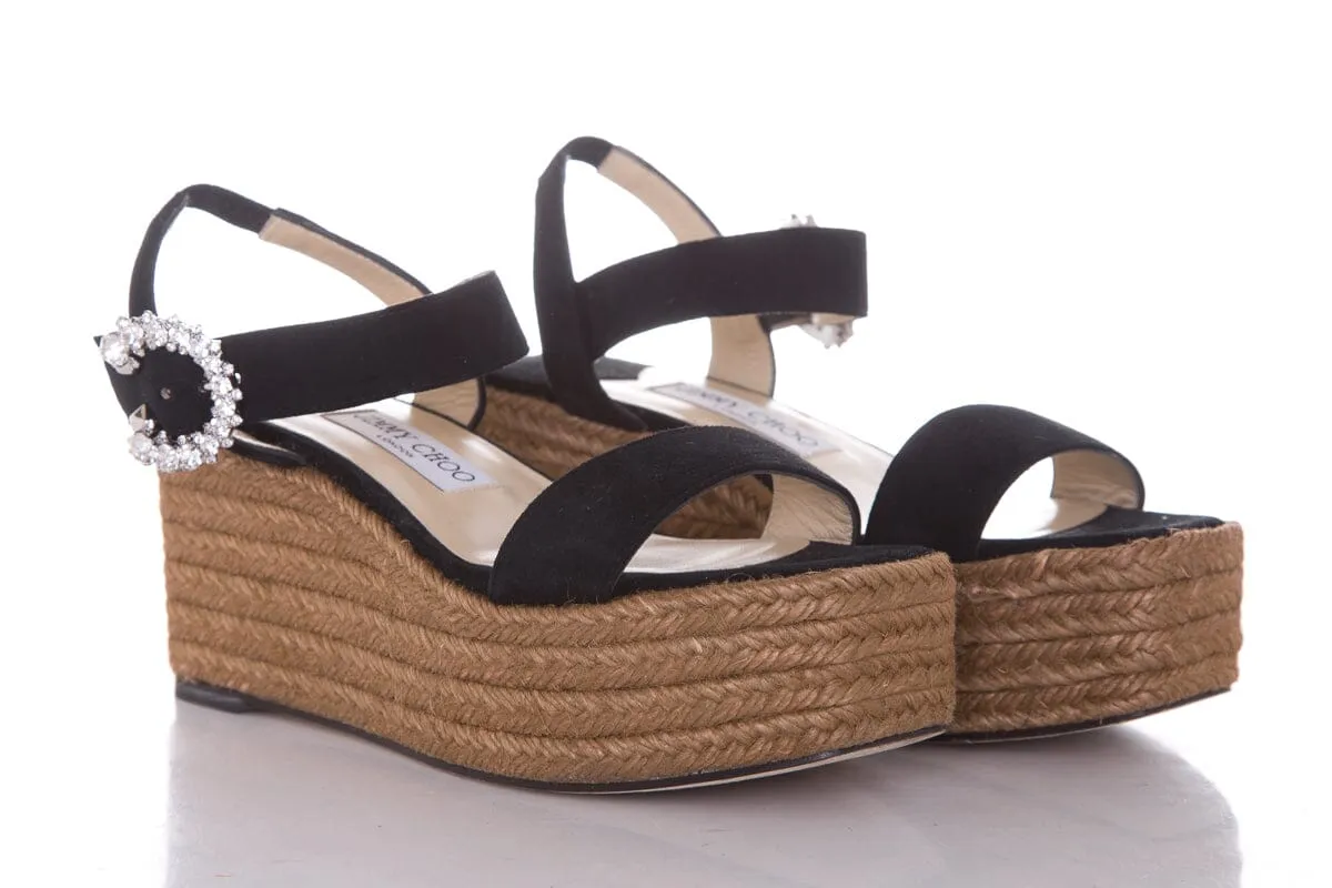 Jimmy Choo Black Open Toe Suede Embellished Espadrille SZ 36