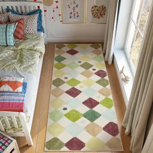 jinchan Runner Rug 2x5 Kids Hallway Washable Rug Indoor Soft Non Slip Modern Diamond Carpet Holiday Decor for Nursery Room Bedroom Kitchen Laundry Room Moss on Cream