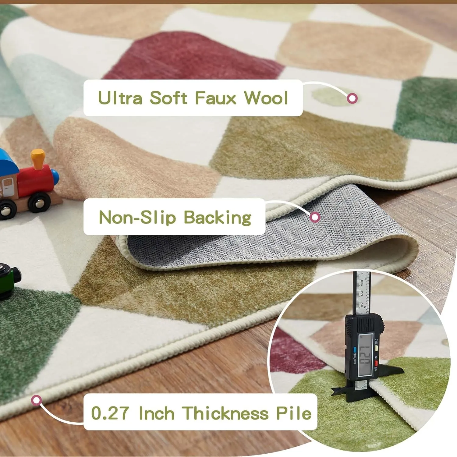 jinchan Runner Rug 2x5 Kids Hallway Washable Rug Indoor Soft Non Slip Modern Diamond Carpet Holiday Decor for Nursery Room Bedroom Kitchen Laundry Room Moss on Cream