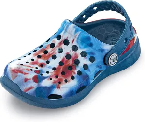 Joybees Kids Active Clog - Comfortable and Easy to Clean Slip-on Water Shoes for Girls and Boys - Red White Blue Tie Dye - Children's Size 6/Children's Size 7