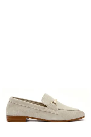 Kadın Bej Süet Deri Maskülen Loafer
