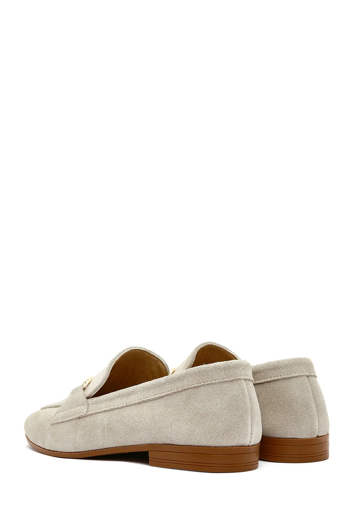 Kadın Bej Süet Deri Maskülen Loafer