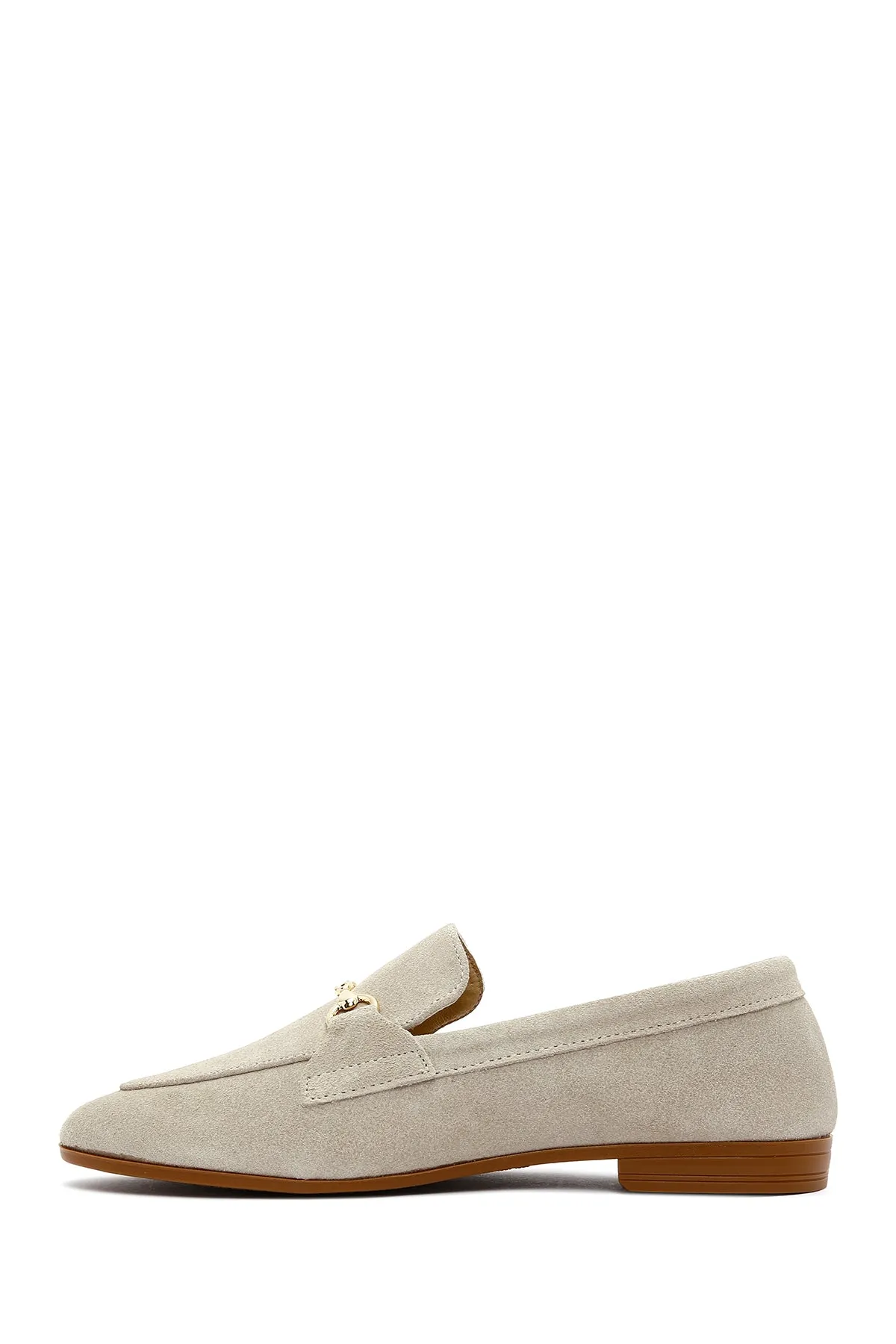 Kadın Bej Süet Deri Maskülen Loafer