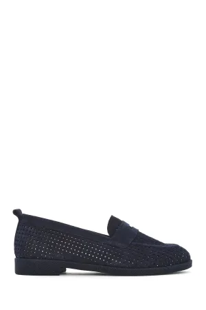 Kadın Lacivert Süet Deri Loafer