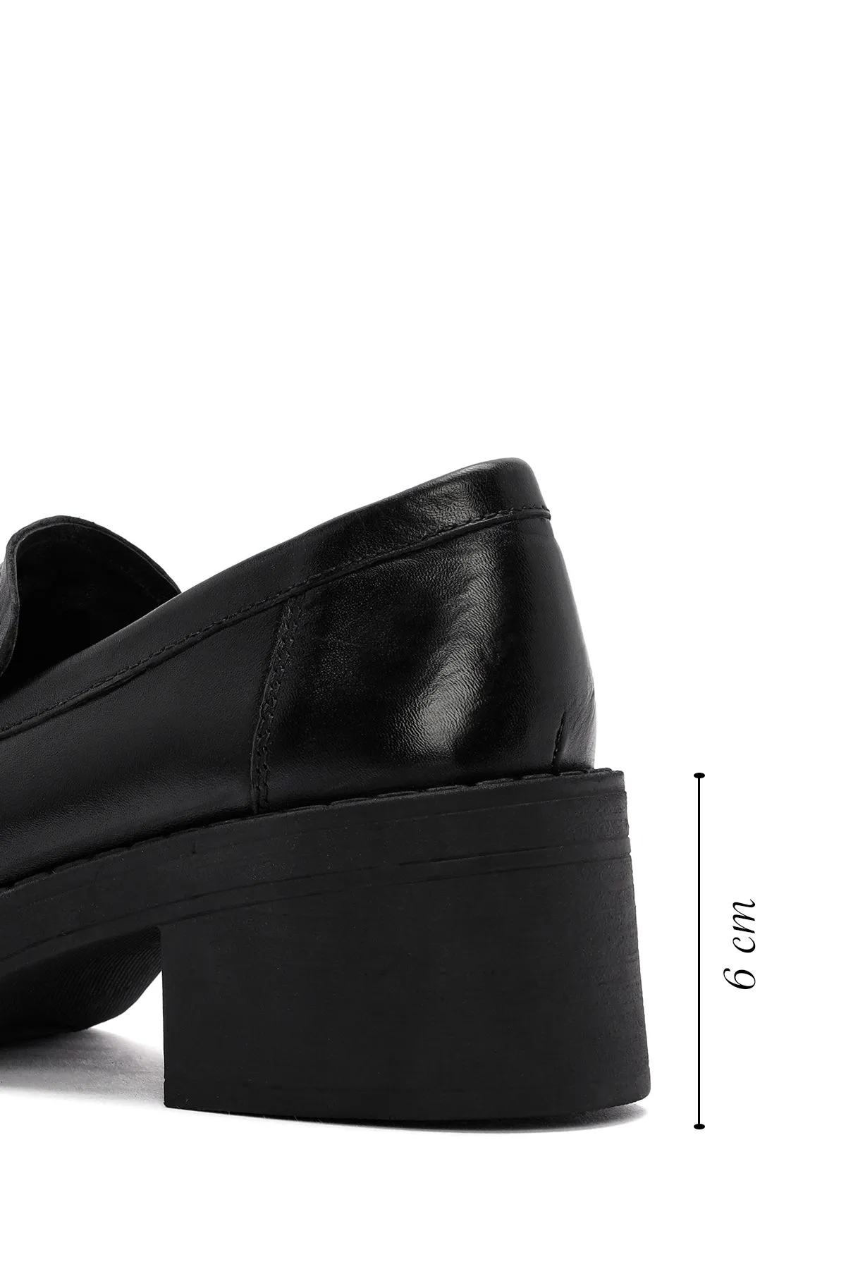 Kadın Siyah Kalın Topuklu Deri Maskülen Loafer