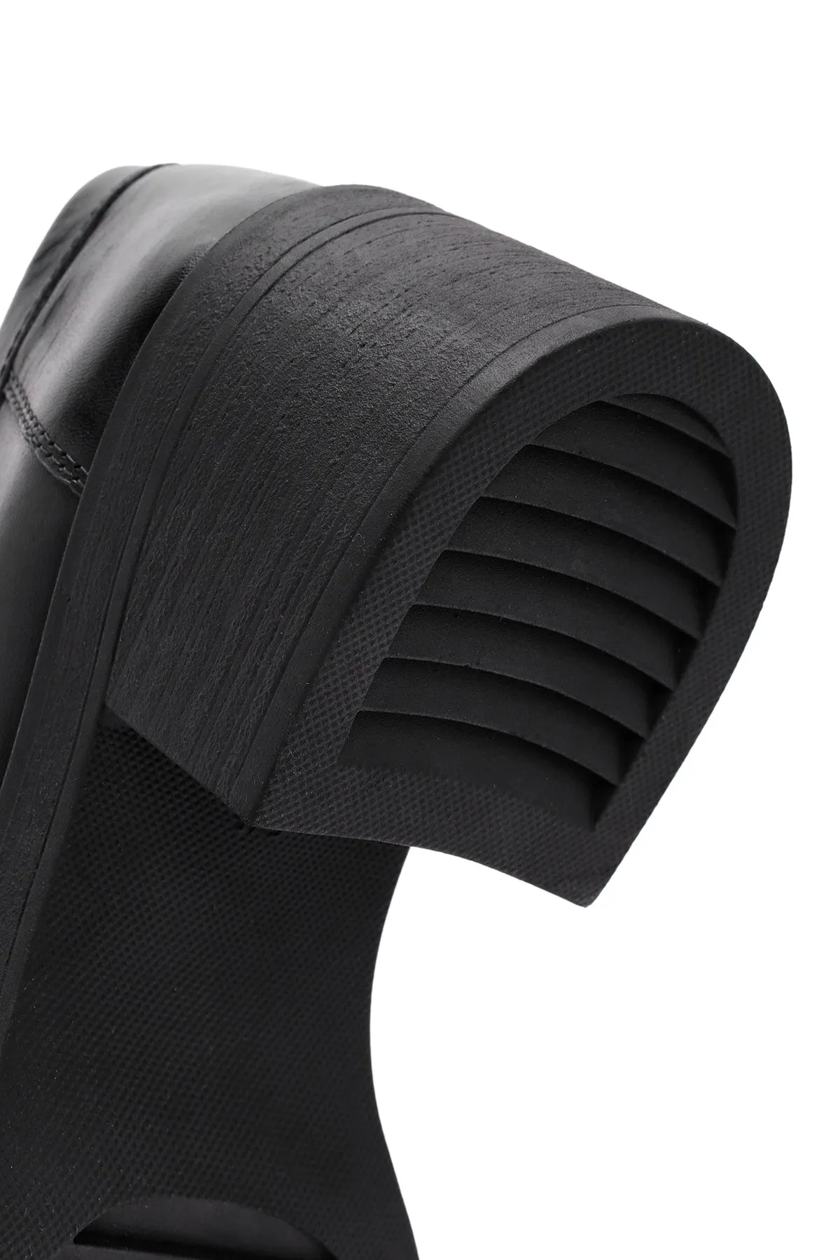 Kadın Siyah Kalın Topuklu Deri Maskülen Loafer