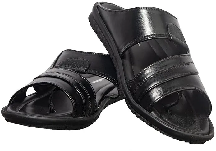 Khadim's Men Synthetic Solid Black Sandal