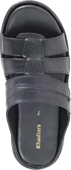 Khadim's Men Synthetic Solid Black Sandal
