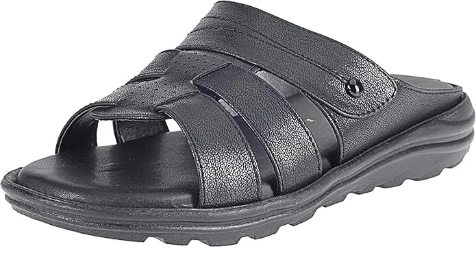 Khadim's Men Synthetic Solid Black Sandal