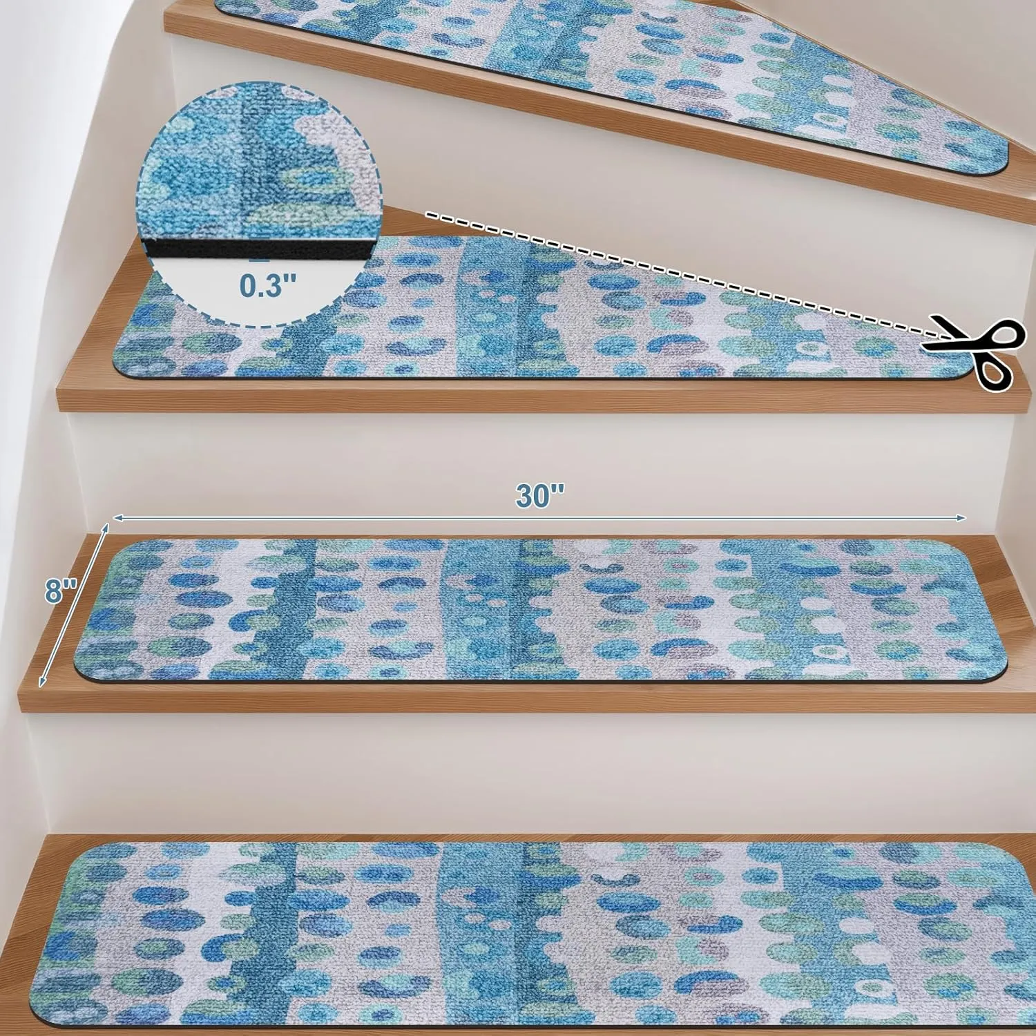 KIMODE Stair Treads Non-Slip, 15PCS 8"x30" Washable Reusable Stair Runner with Rubber Backing, Cuttable Carpet Stair Treads for Wooden Steps Indoor Safety Staircase Step Treads for Kids Elders Pets