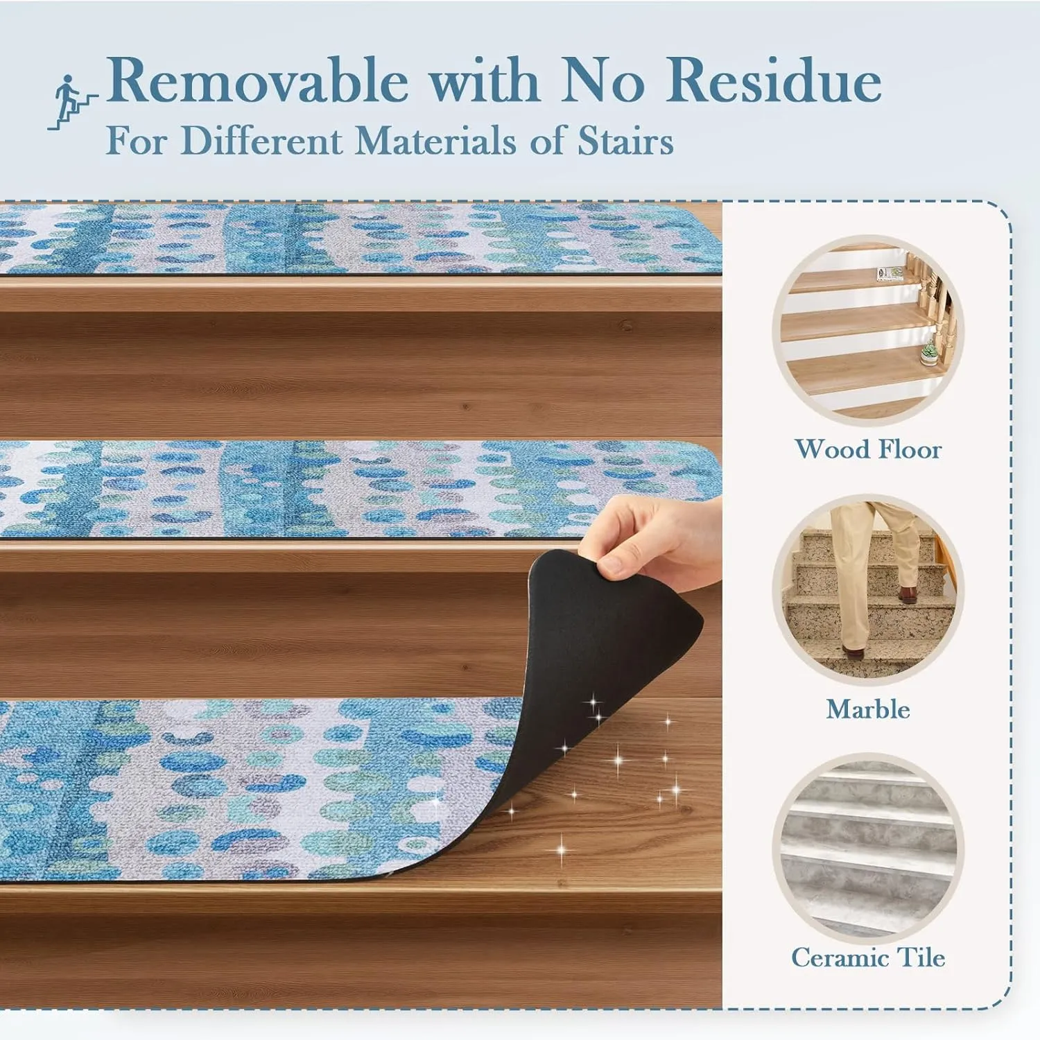 KIMODE Stair Treads Non-Slip, 15PCS 8"x30" Washable Reusable Stair Runner with Rubber Backing, Cuttable Carpet Stair Treads for Wooden Steps Indoor Safety Staircase Step Treads for Kids Elders Pets