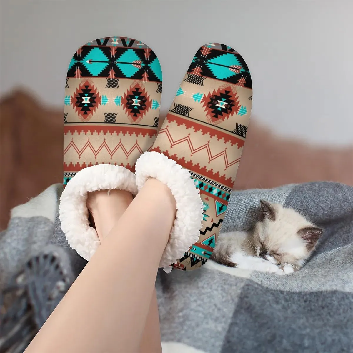 KOBLEN Bohemian Hippy Styles Slippers for Women House Shoes with Fleece Lining Wide Comfy Full Slippers Lightweight Cozy Loafer with Rubber Sole Unisex Slippers Adults for Indoor Outdoor