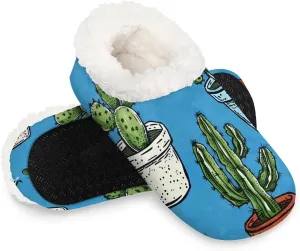 KOBLEN Cactus Potted Slippers for Women House Shoes with Fleece Lining Wide Comfy Full Slippers Lightweight Cozy Loafer with Rubber Sole Unisex Slippers Adults for Indoor Outdoor