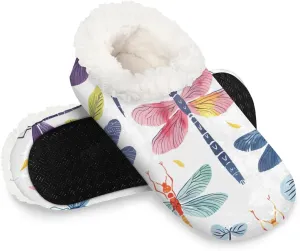 KOBLEN Dragonfly Leaves Line Slippers for Women House Shoes with Fleece Lining Wide Comfy Full Slippers Lightweight Cozy Loafer with Rubber Sole Unisex Slippers Adults for Indoor Outdoor