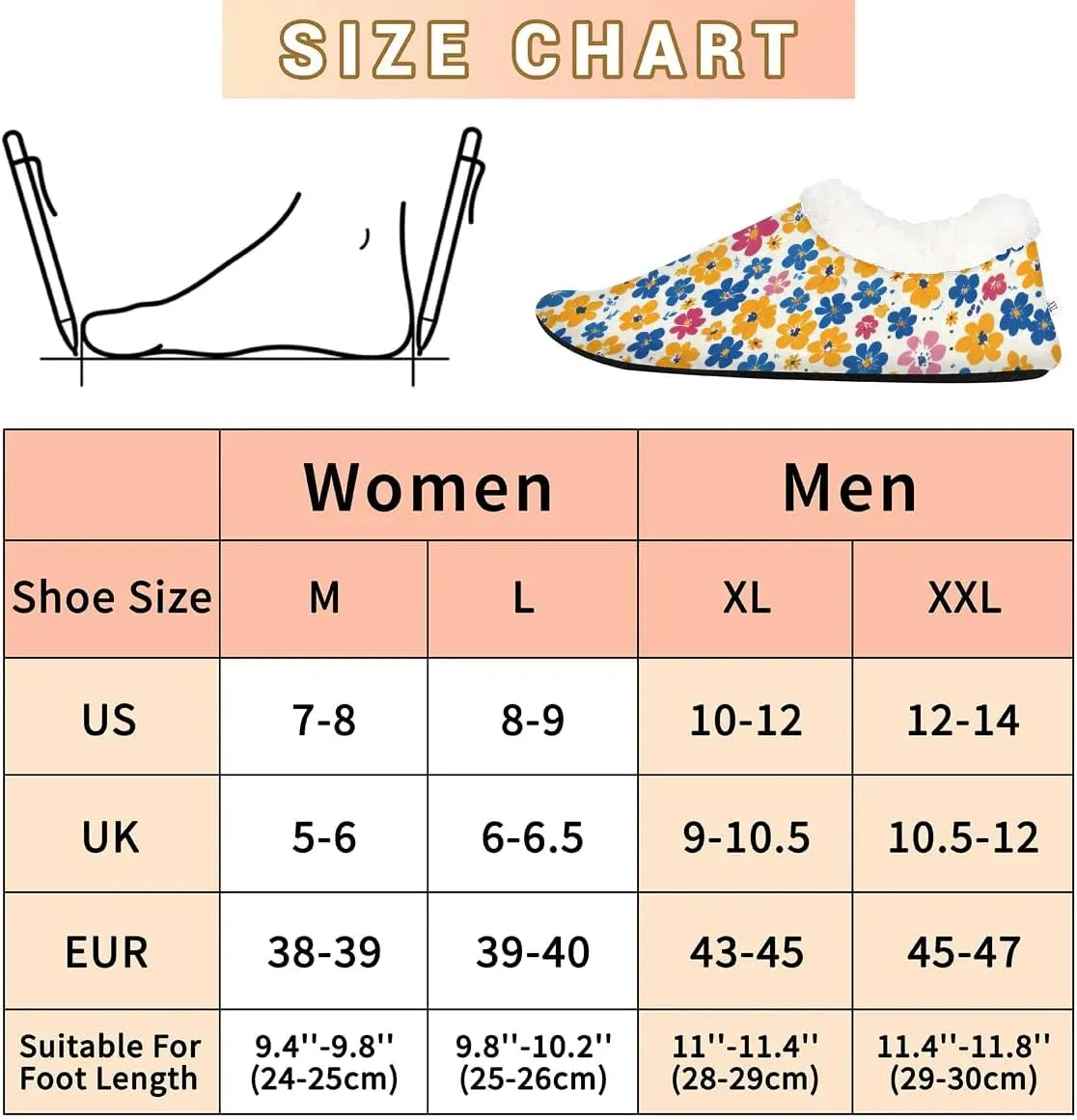 KOBLEN Drawing Flower Slippers for Women House Shoes with Fleece Lining Wide Comfy Full Slippers Lightweight Cozy Loafer with Rubber Sole Unisex Slippers Adults for Indoor Outdoor