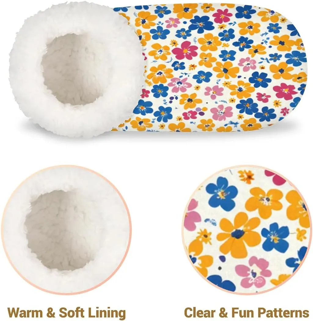 KOBLEN Drawing Flower Slippers for Women House Shoes with Fleece Lining Wide Comfy Full Slippers Lightweight Cozy Loafer with Rubber Sole Unisex Slippers Adults for Indoor Outdoor