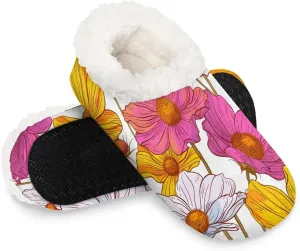 KOBLEN Florals Watercolor Painting Slippers for Women House Shoes with Fleece Lining Wide Comfy Full Slippers Lightweight Cozy Loafer with Rubber Sole Unisex Slippers Adults for Indoor Outdoor