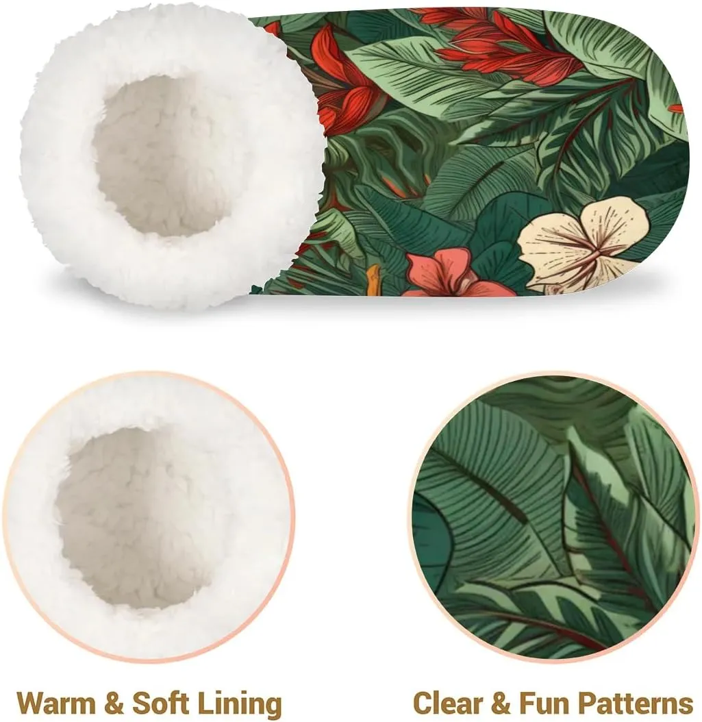 KOBLEN Leaf Flower Painting Slippers for Women House Shoes with Fleece Lining Wide Comfy Full Slippers Lightweight Cozy Loafer with Rubber Sole Unisex Slippers Adults for Indoor Outdoor