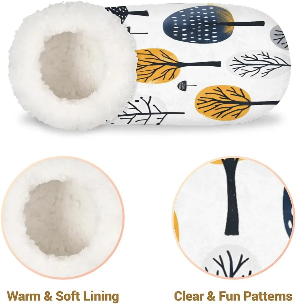 KOBLEN Plant Trees Paint Slippers for Women House Shoes with Fleece Lining Wide Comfy Full Slippers Lightweight Cozy Loafer with Rubber Sole Unisex Slippers Adults for Indoor Outdoor