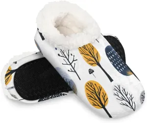 KOBLEN Plant Trees Paint Slippers for Women House Shoes with Fleece Lining Wide Comfy Full Slippers Lightweight Cozy Loafer with Rubber Sole Unisex Slippers Adults for Indoor Outdoor