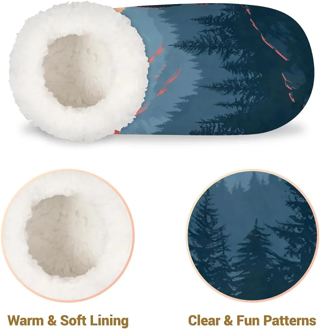 KOBLEN Sunset Mountain Tree Slippers for Women House Shoes with Fleece Lining Wide Comfy Full Slippers Lightweight Cozy Loafer with Rubber Sole Unisex Slippers Adults for Indoor Outdoor