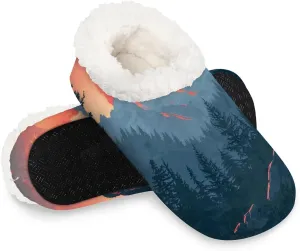 KOBLEN Sunset Mountain Tree Slippers for Women House Shoes with Fleece Lining Wide Comfy Full Slippers Lightweight Cozy Loafer with Rubber Sole Unisex Slippers Adults for Indoor Outdoor