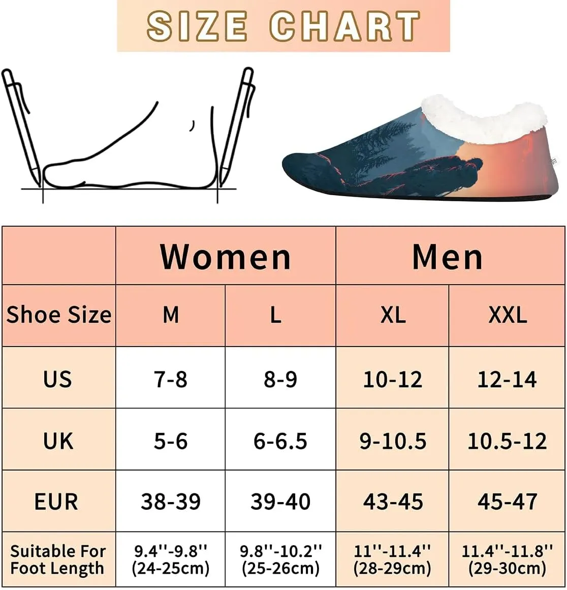 KOBLEN Sunset Mountain Tree Slippers for Women House Shoes with Fleece Lining Wide Comfy Full Slippers Lightweight Cozy Loafer with Rubber Sole Unisex Slippers Adults for Indoor Outdoor