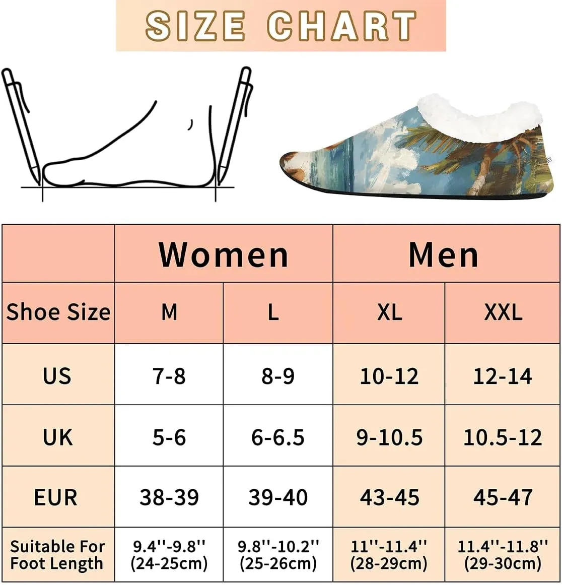 KOBLEN Vacation Coconut Tree Slippers for Women House Shoes with Fleece Lining Wide Comfy Full Slippers Lightweight Cozy Loafer with Rubber Sole Unisex Slippers Adults for Indoor Outdoor