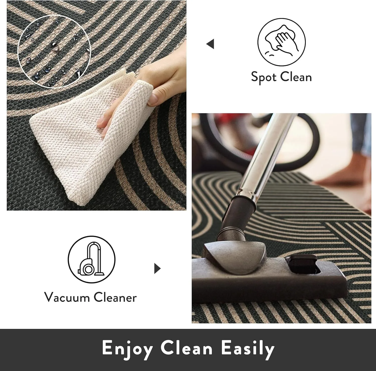 Lahome Modern Geometric Black Runner Rug, 2x8 Indoor Outdoor Hallway Kitchen Runner Rug with Rubber Backing, Farmhouse Washable Non Slip Non Shedding Floor Carpet for Bedroom Entry Patio