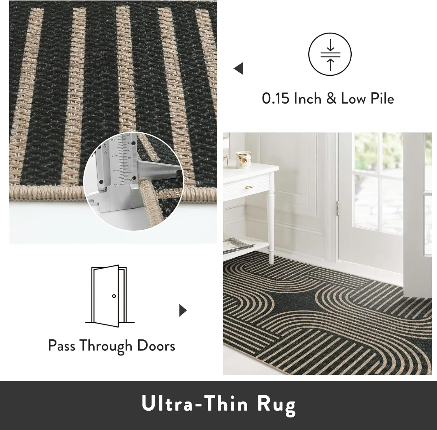 Lahome Modern Geometric Black Runner Rug, 2x8 Indoor Outdoor Hallway Kitchen Runner Rug with Rubber Backing, Farmhouse Washable Non Slip Non Shedding Floor Carpet for Bedroom Entry Patio