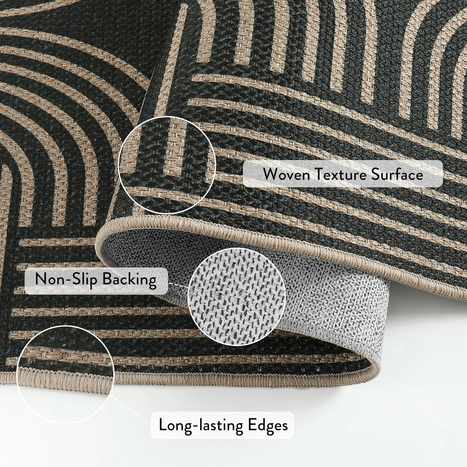 Lahome Modern Geometric Black Runner Rug, 2x8 Indoor Outdoor Hallway Kitchen Runner Rug with Rubber Backing, Farmhouse Washable Non Slip Non Shedding Floor Carpet for Bedroom Entry Patio