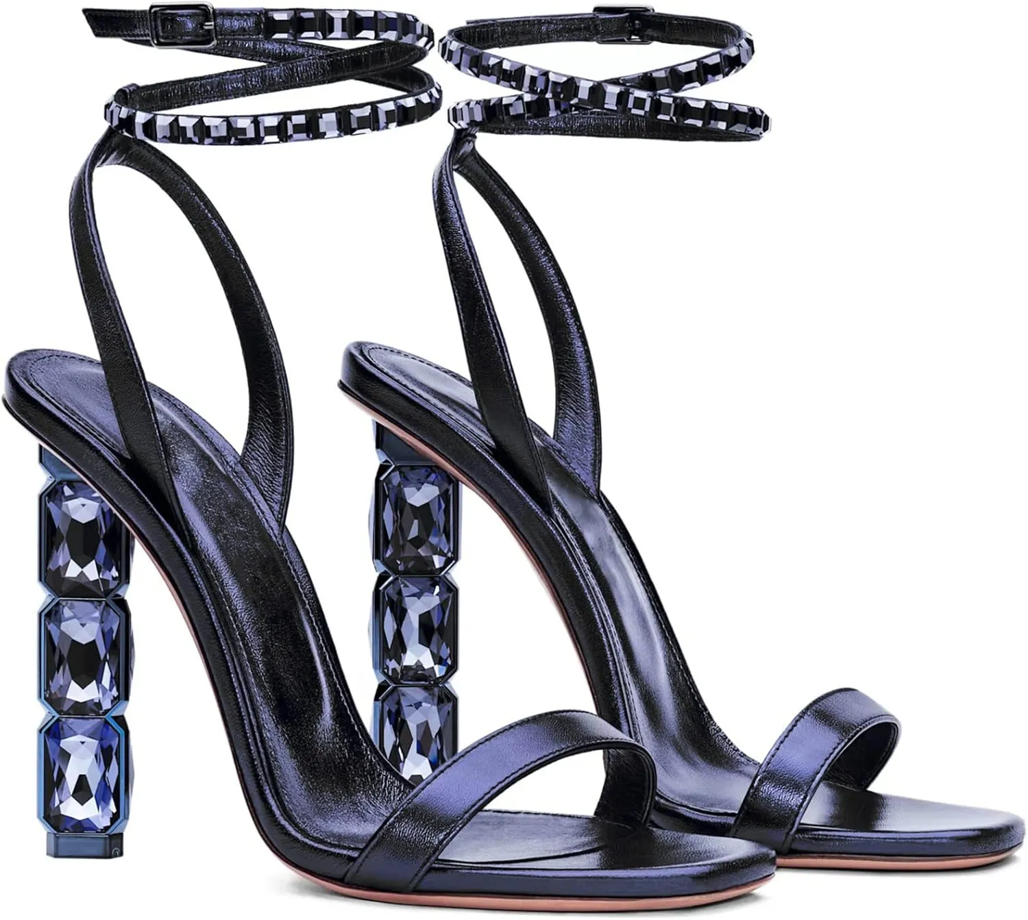 LauraVicci Women Heeled Sandals Ankle Straps Rhinestone Crystal Chunky Block Open Toe Slip on Wedding Slip on Wedding Party Evening Dress Shoes