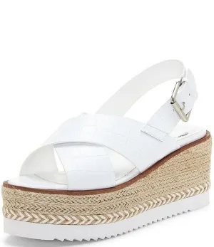 Leather Vince Cross Group discount Croco Strap Platform Premium at a discount Wedge Camuto Espadrilles Marietten White