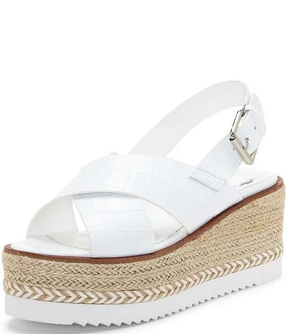 Leather Vince Cross Group discount Croco Strap Platform Premium at a discount Wedge Camuto Espadrilles Marietten White
