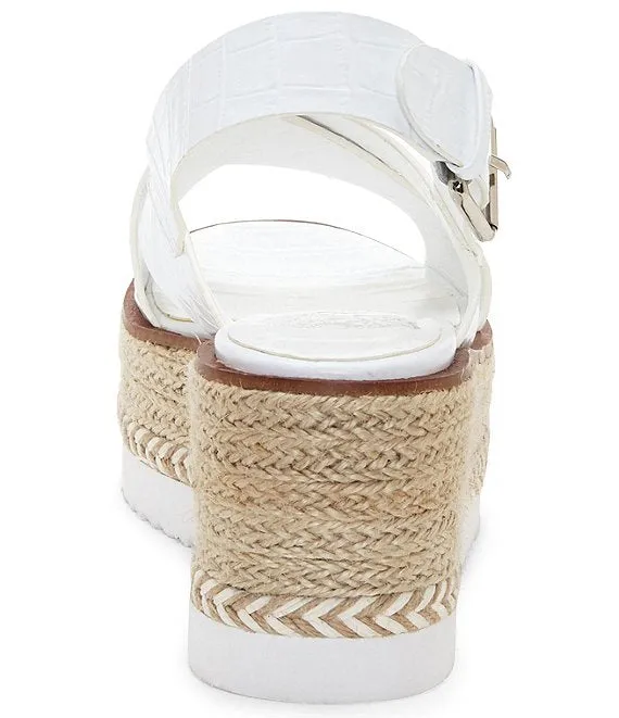 Leather Vince Cross Group discount Croco Strap Platform Premium at a discount Wedge Camuto Espadrilles Marietten White