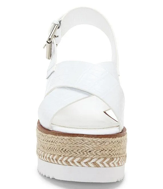 Leather Vince Cross Group discount Croco Strap Platform Premium at a discount Wedge Camuto Espadrilles Marietten White