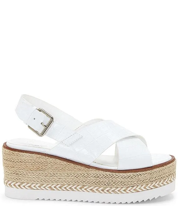 Leather Vince Cross Group discount Croco Strap Platform Premium at a discount Wedge Camuto Espadrilles Marietten White