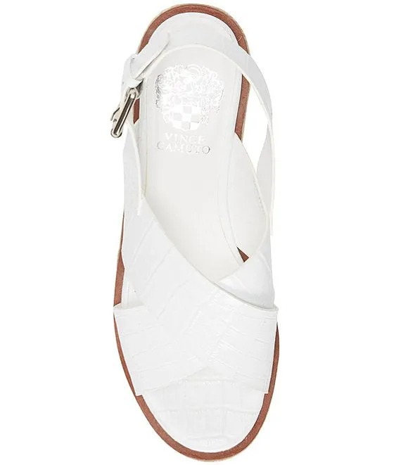 Leather Vince Cross Group discount Croco Strap Platform Premium at a discount Wedge Camuto Espadrilles Marietten White