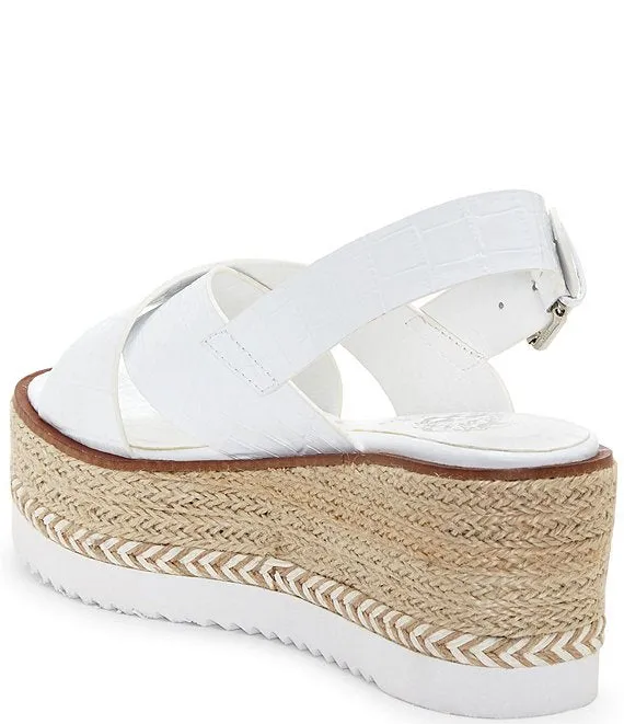 Leather Vince Cross Group discount Croco Strap Platform Premium at a discount Wedge Camuto Espadrilles Marietten White